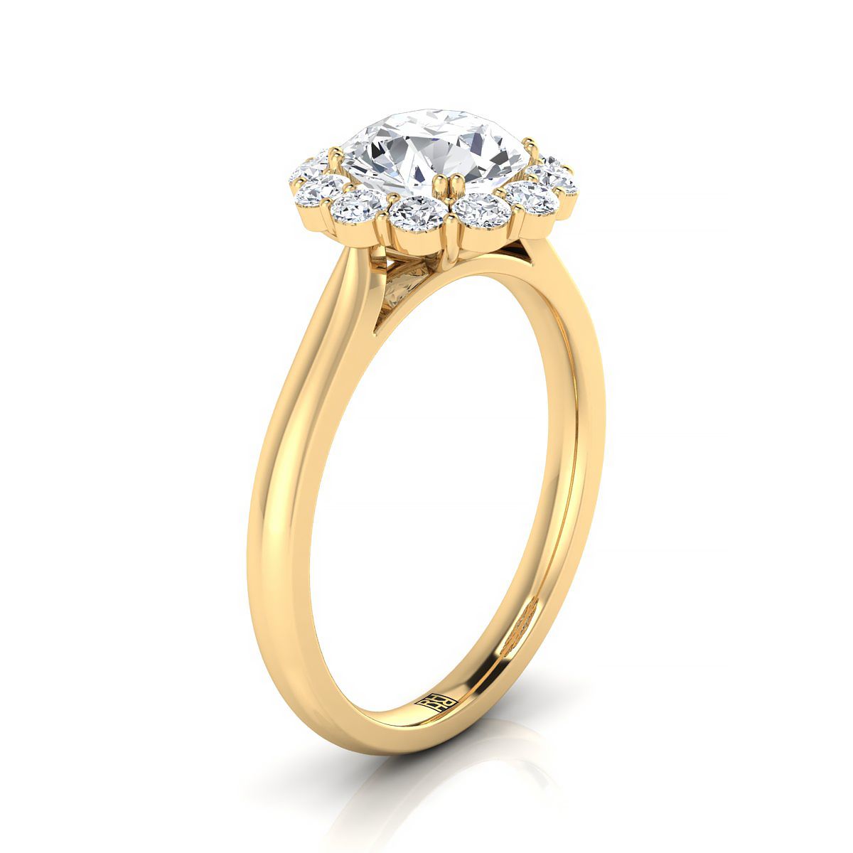 18K Yellow Gold Round Brilliant Diamond Floral Halo Engagement Ring -1/3ctw