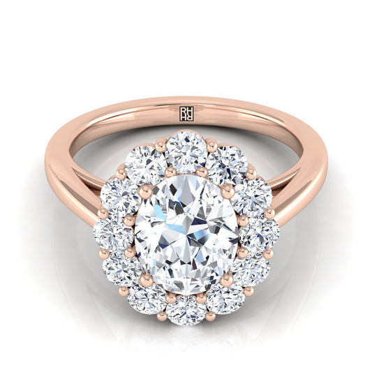 14K Rose Gold Oval Diamond Floral Halo Engagement Ring -3/4ctw