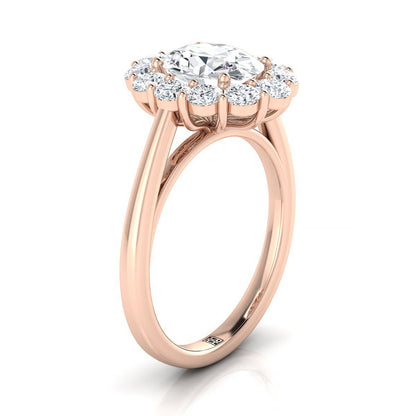 14K Rose Gold Oval Diamond Floral Halo Engagement Ring -3/4ctw