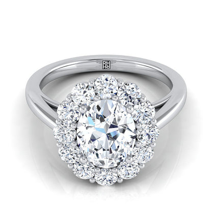 Platinum Oval Diamond Floral Halo Engagement Ring -3/4ctw