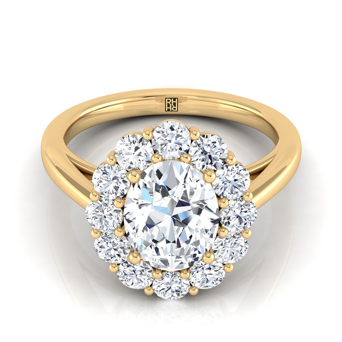 18K Yellow Gold Oval Diamond Floral Halo Engagement Ring -3/4ctw