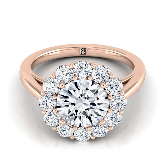 14K Rose Gold Round Brilliant Diamond Floral Halo Engagement Ring -3/4ctw