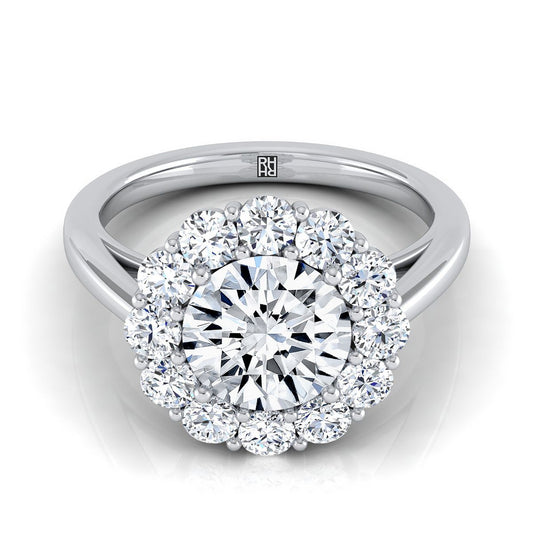 18K White Gold Round Brilliant Diamond Floral Halo Engagement Ring -3/4ctw