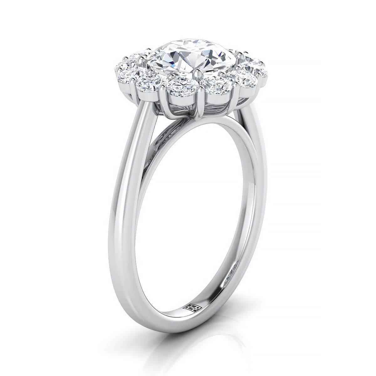 Platinum Round Brilliant Diamond Floral Halo Engagement Ring -3/4ctw