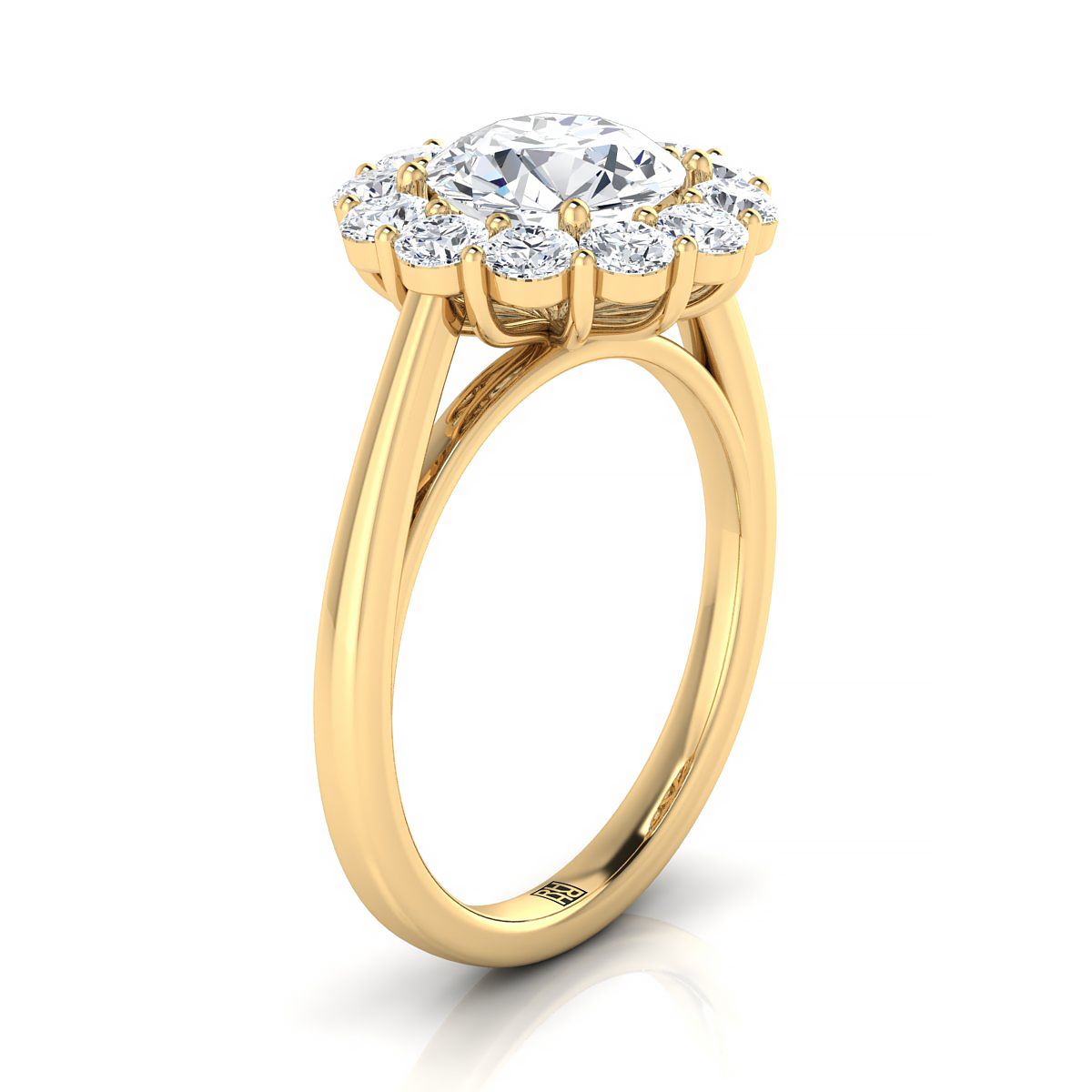 18K Yellow Gold Round Brilliant Diamond Floral Halo Engagement Ring -3/4ctw