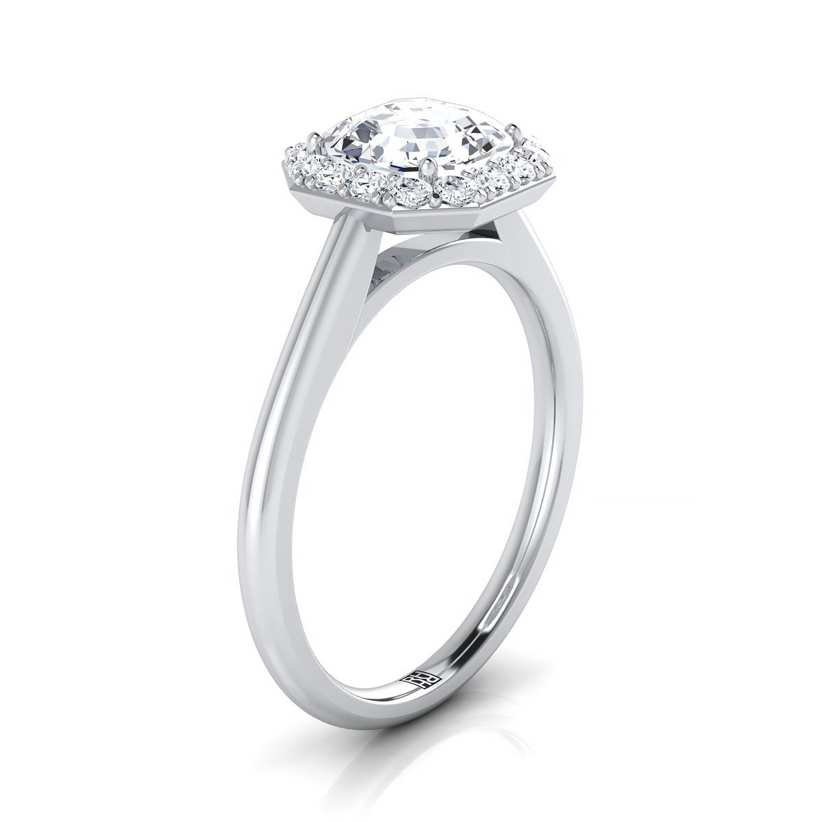 Platinum Asscher Cut Diamond Shared Prong Halo Engagement Ring -1/5ctw