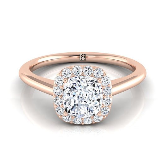 14K Rose Gold Cushion Diamond Shared Prong Halo Engagement Ring -1/5ctw