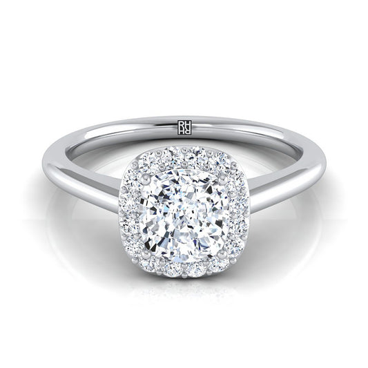 14K White Gold Cushion Diamond Shared Prong Halo Engagement Ring -1/5ctw