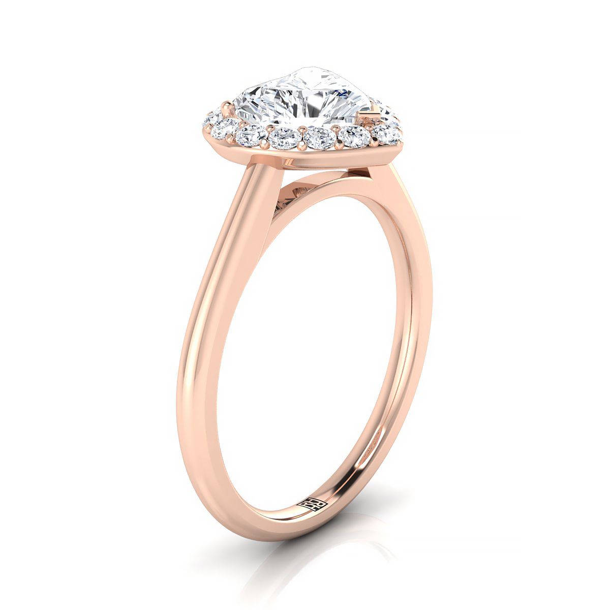 14K Rose Gold Heart Shape Center Diamond Shared Prong Halo Engagement Ring -1/5ctw