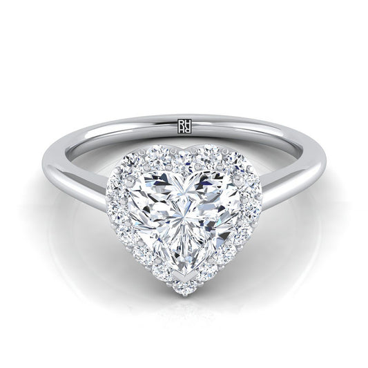 Platinum Heart Shape Center Diamond Shared Prong Halo Engagement Ring -1/5ctw