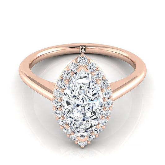 14K Rose Gold Marquise  Diamond Shared Prong Halo Engagement Ring -1/4ctw