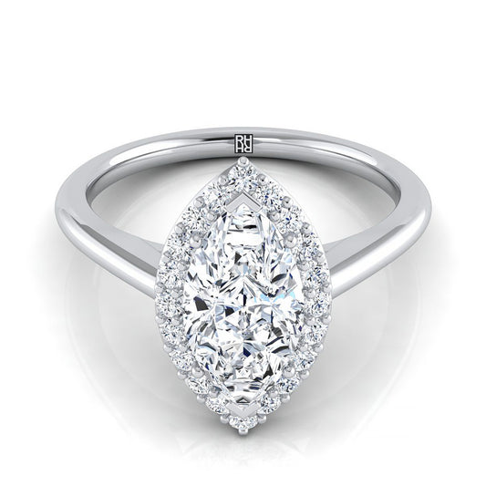 Platinum Marquise  Diamond Shared Prong Halo Engagement Ring -1/4ctw