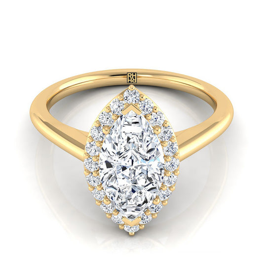 18K Yellow Gold Marquise  Diamond Shared Prong Halo Engagement Ring -1/4ctw