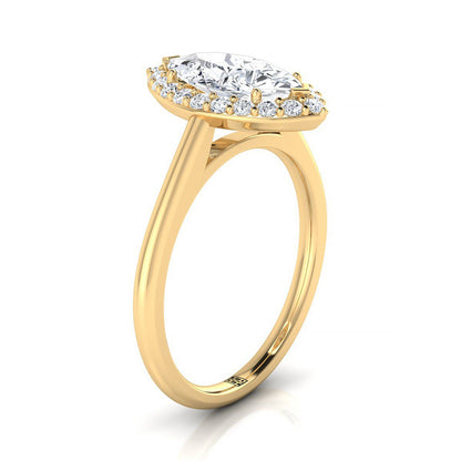 14K Yellow Gold Marquise  Diamond Shared Prong Halo Engagement Ring -1/4ctw