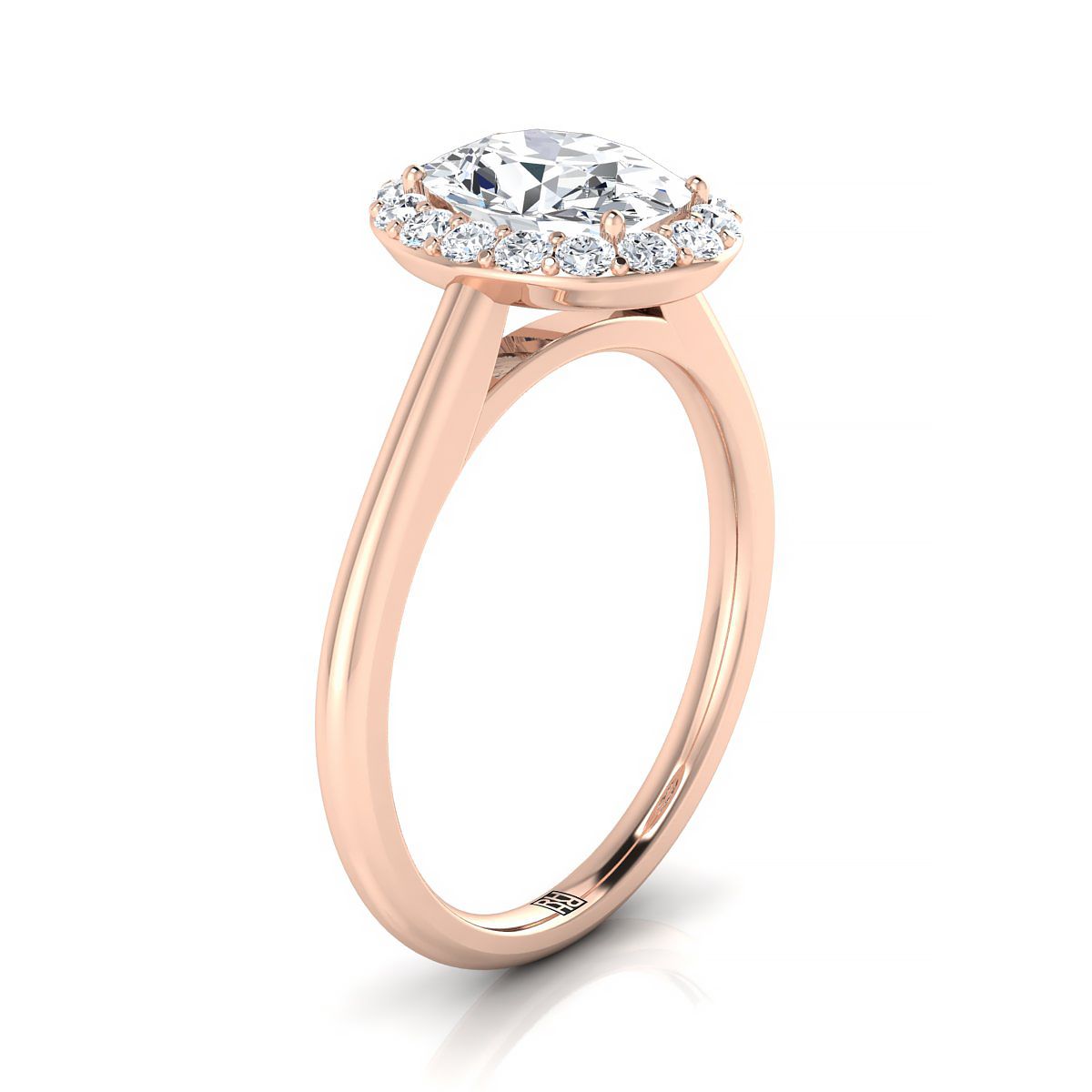 14K Rose Gold Oval Emerald Shared Prong Diamond Halo Engagement Ring -1/5ctw