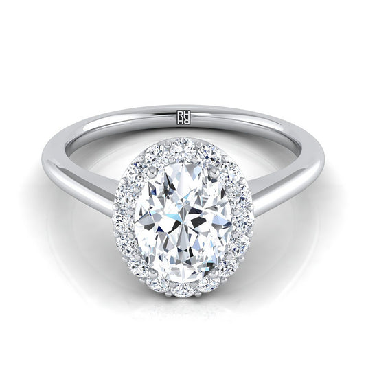 18K White Gold Oval Diamond Shared Prong Halo Engagement Ring -1/5ctw