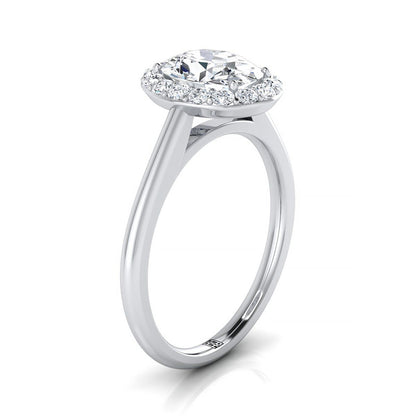 Platinum Oval Morganite Shared Prong Diamond Halo Engagement Ring -1/5ctw