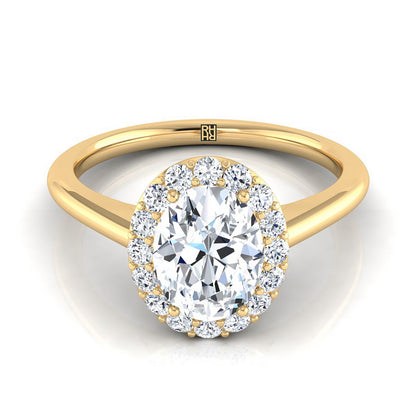 14K Yellow Gold Oval Diamond Shared Prong Halo Engagement Ring -1/5ctw