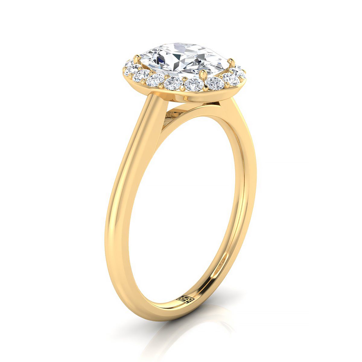 18K Yellow Gold Oval Diamond Shared Prong Halo Engagement Ring -1/5ctw