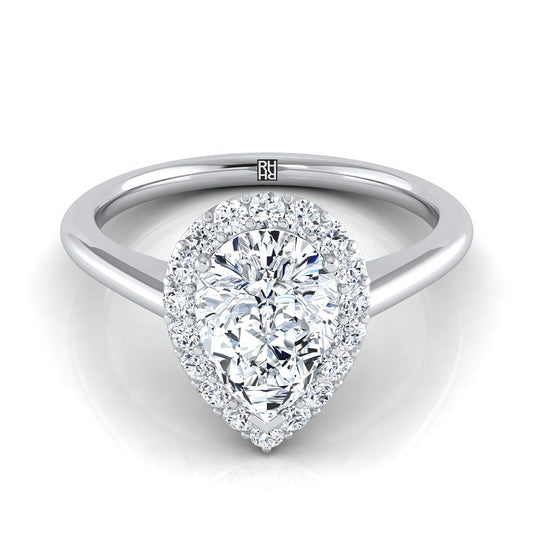 14K White Gold Pear Shape Center Diamond Shared Prong Halo Engagement Ring -1/4ctw
