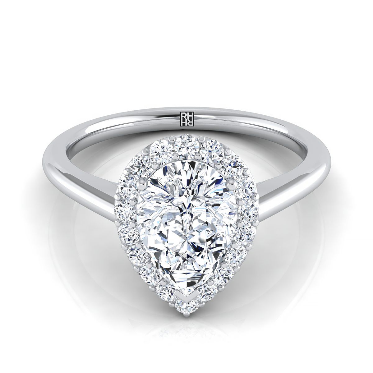 Platinum Pear Shape Center Diamond Shared Prong Halo Engagement Ring -1/4ctw
