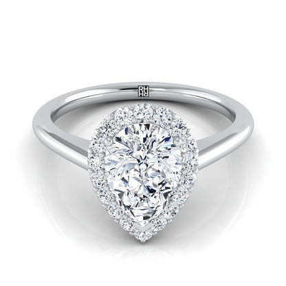18K White Gold Pear Shape Center Diamond Shared Prong Halo Engagement Ring -1/4ctw