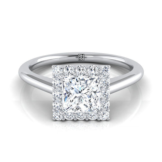 18K White Gold Princess Cut Diamond Shared Prong Halo Engagement Ring -1/5ctw