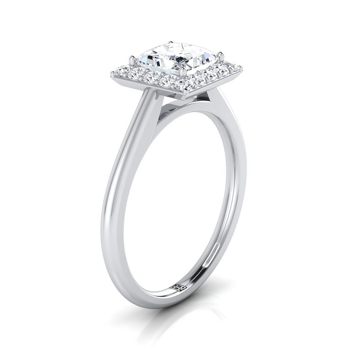 Platinum Princess Cut Diamond Shared Prong Halo Engagement Ring -1/5ctw