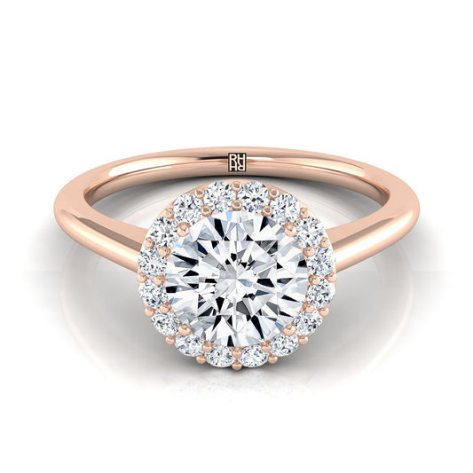14K Rose Gold Round Brilliant Diamond Shared Prong Halo Engagement Ring -1/5ctw