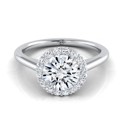 18K White Gold Round Brilliant Diamond Shared Prong Halo Engagement Ring -1/5ctw