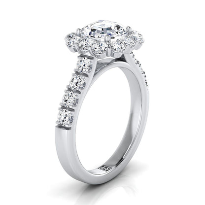 14K White Gold Asscher Cut Diamond Luxe Style French Pave Halo Engagement Ring -1-1/10ctw