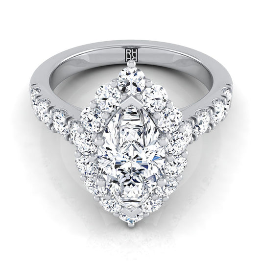 14K White Gold Marquise  Diamond Luxe Style French Pave Halo Engagement Ring -1-1/10ctw