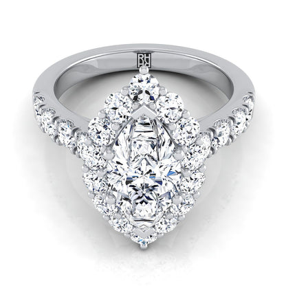 Platinum Marquise  Diamond Luxe Style French Pave Halo Engagement Ring -1-1/10ctw