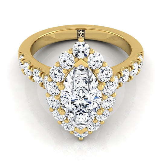 14K Yellow Gold Marquise  Diamond Luxe Style French Pave Halo Engagement Ring -1-1/10ctw