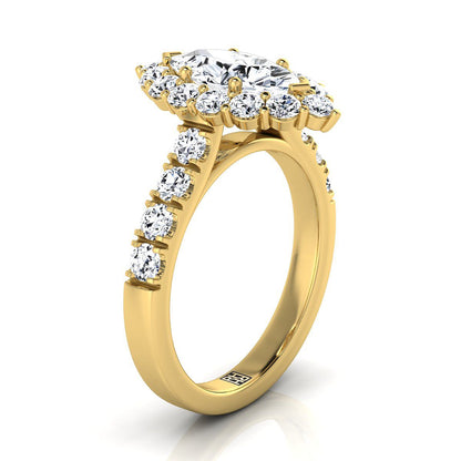 18K Yellow Gold Marquise  Diamond Luxe Style French Pave Halo Engagement Ring -1-1/10ctw