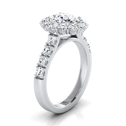 Platinum Oval Diamond Luxe Style French Pave Halo Engagement Ring -1-1/10ctw