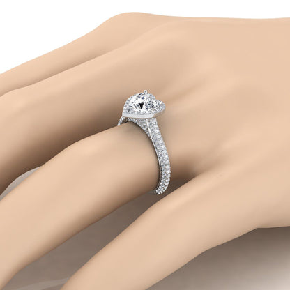 14K White Gold Heart Shape Center Diamond Micro-Pavé Halo Engagement Ring -7/8ctw