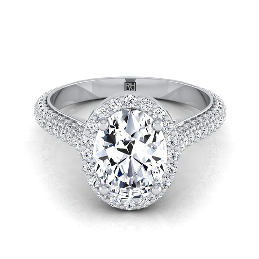 Platinum Oval Diamond Micro-Pavé Halo Engagement Ring -7/8ctw