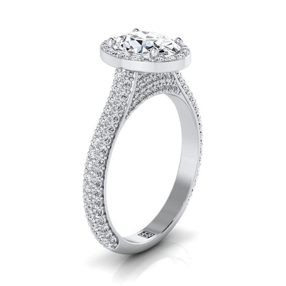 18K White Gold Oval Diamond Micro-Pavé Halo Engagement Ring -7/8ctw