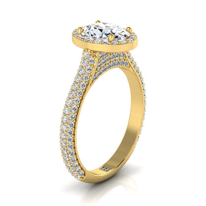 18K Yellow Gold Oval Citrine Micro-Pavé Halo With Pave Side Diamond Engagement Ring -7/8ctw