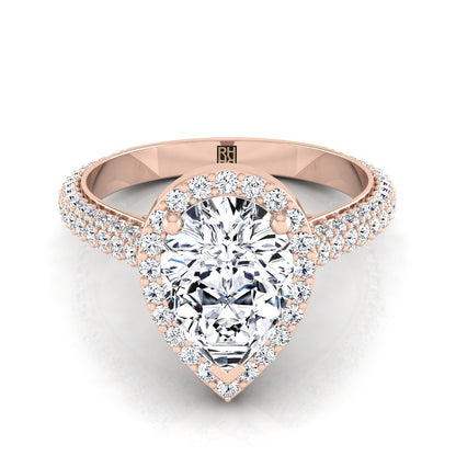 14K Rose Gold Pear Shape Center Diamond Micro-Pavé Halo Engagement Ring -7/8ctw