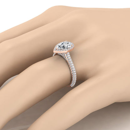 14K Rose Gold Pear Shape Center Diamond Micro-Pavé Halo Engagement Ring -7/8ctw