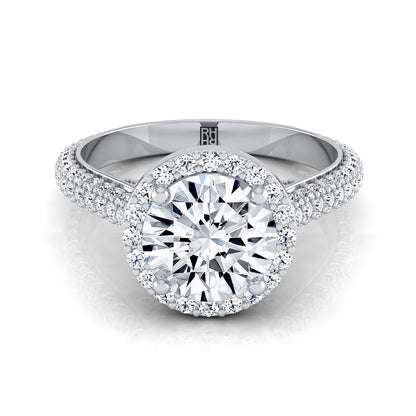 Platinum Round Brilliant Diamond Micro-Pavé Halo Engagement Ring -7/8ctw