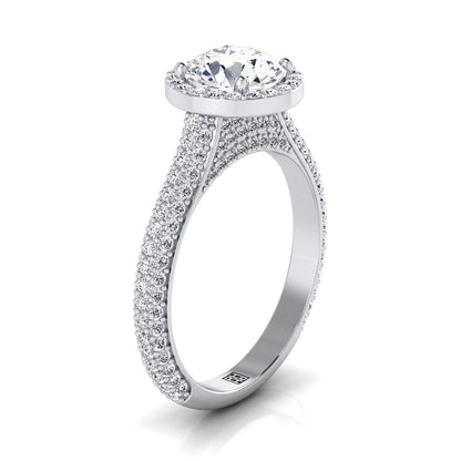 Platinum Round Brilliant Amethyst Micro-Pavé Halo With Pave Side Diamond Engagement Ring -7/8ctw