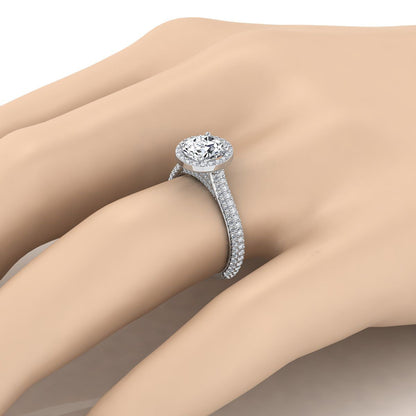 Platinum Round Brilliant Emerald Micro-Pavé Halo With Pave Side Diamond Engagement Ring -7/8ctw