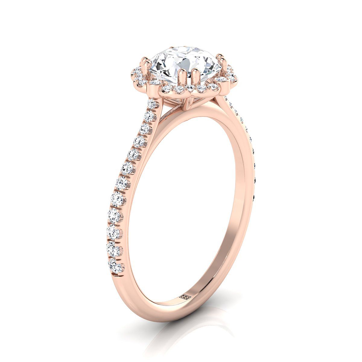 14K Rose Gold Round Brilliant Morganite Ornate Diamond Halo Vintage Inspired Engagement Ring -1/4ctw