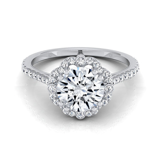 14K White Gold Round Brilliant Diamond Ornate Halo Vintage Inspired Engagement Ring -1/3ctw
