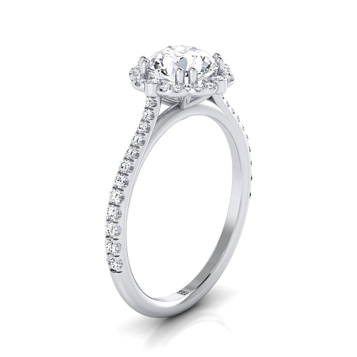 Platinum Round Brilliant Aquamarine Ornate Diamond Halo Vintage Inspired Engagement Ring -1/4ctw