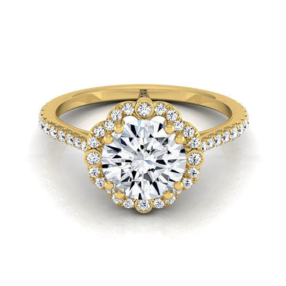 14K Yellow Gold Round Brilliant Diamond Ornate Halo Vintage Inspired Engagement Ring -1/4ctw