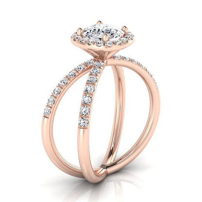 14K Rose Gold Cushion Diamond Open Criss Cross French Pave Engagement Ring -1/2ctw
